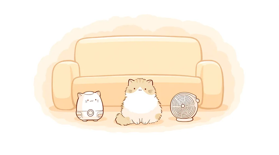 猫の空気清浄機と脱臭機、どっちがいい?におい対策の選び方比較のイメージイラスト